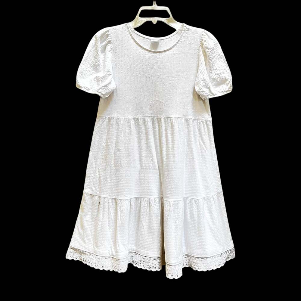 Zara Girls White Cotton Tiered Short Puff Sleeve Dress Size 11/12